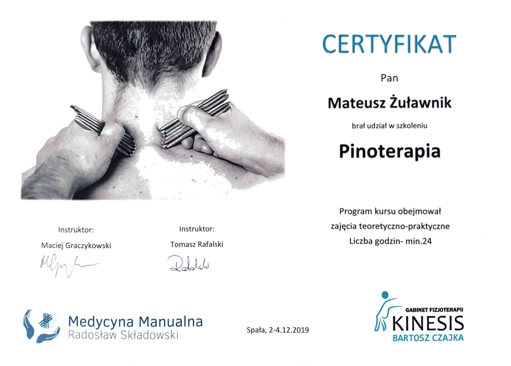 Certyfikat szkolenia Pinoterapia, Medycyna Manualna