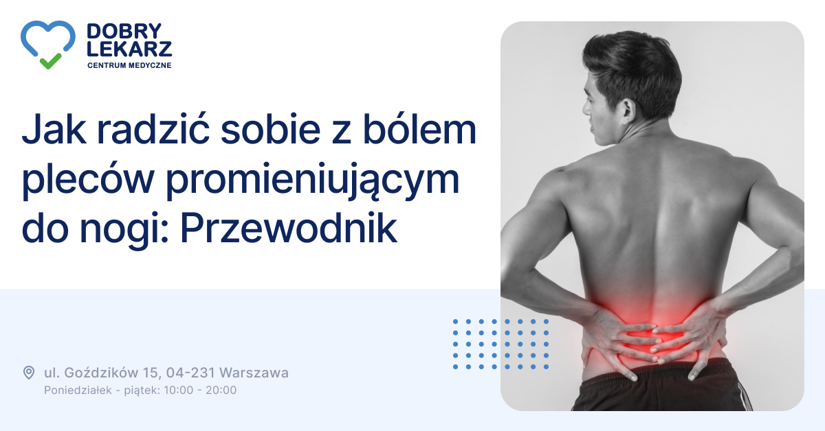 Mężczyzna trzyma się za bolący odcinek lędźwiowy obok tytułu wpisu o bólu pleców