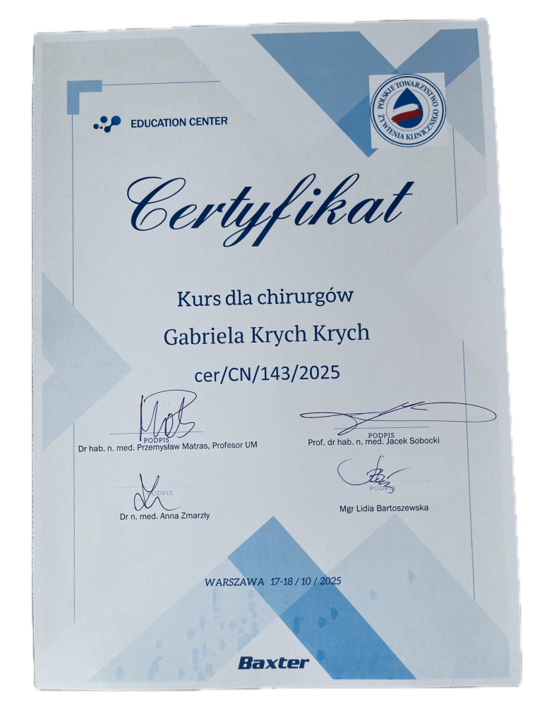 Certyfikat kursu dla chirurgów, Baxter